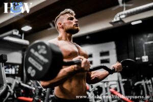 Person performing a barbell curl exercise, focusing on biceps activation