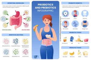 Gradient probiotics and prebiotics infographic